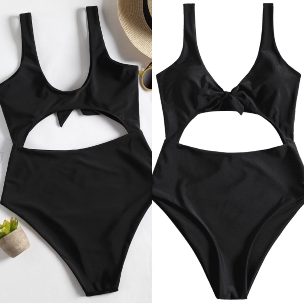Bow front cut out one piece swimsuit